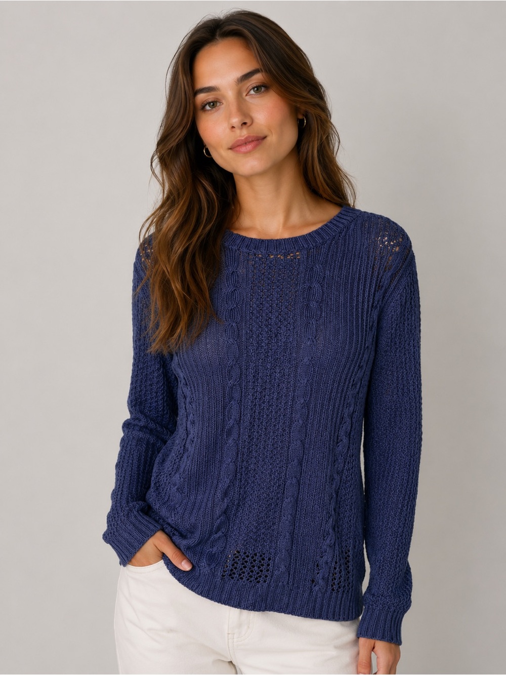 Splendid Navy Blue Knit Cable Sweater